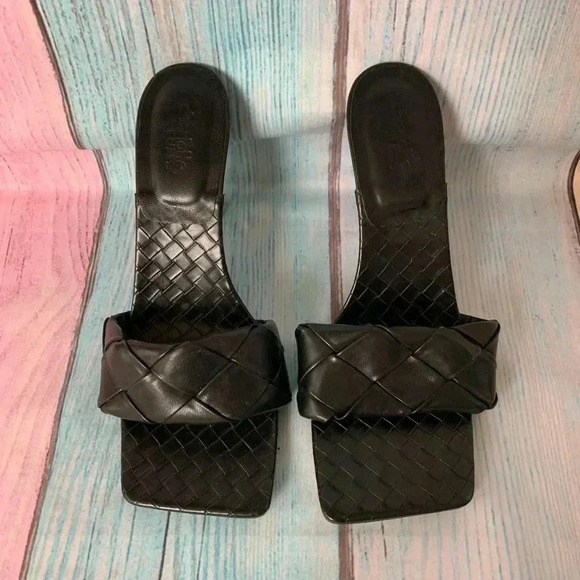 Black charlotte russe open toe slip on high heel sandals square toe - Picture 3 of 9